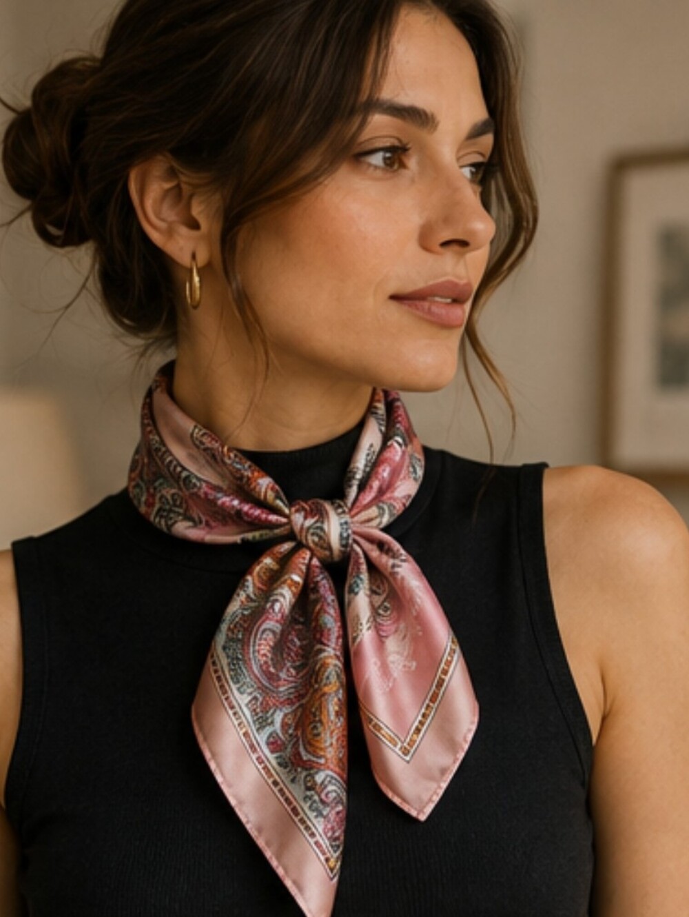 NEW Pink-Multi Color_Paisley Square Fashion Scarf